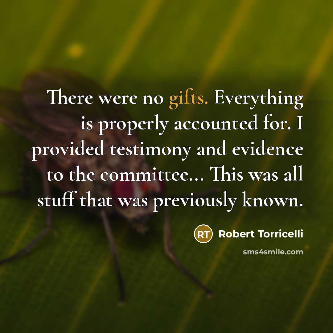 “There were no gifts. Everything is properly accounted for. I provided testimony and evidence to the committee... This was all stuff that was previously known.” quote by Robert Torricelli