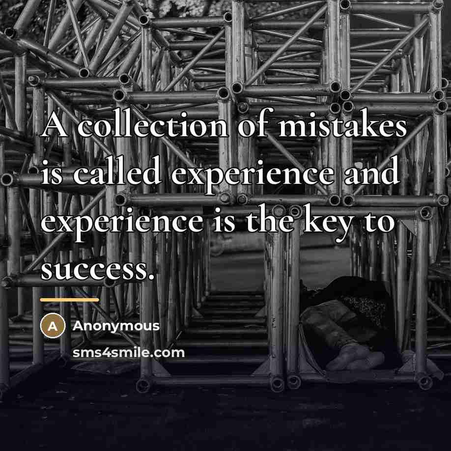 “A collection of mistakes is called experience and experience is…” quote by Anonymous