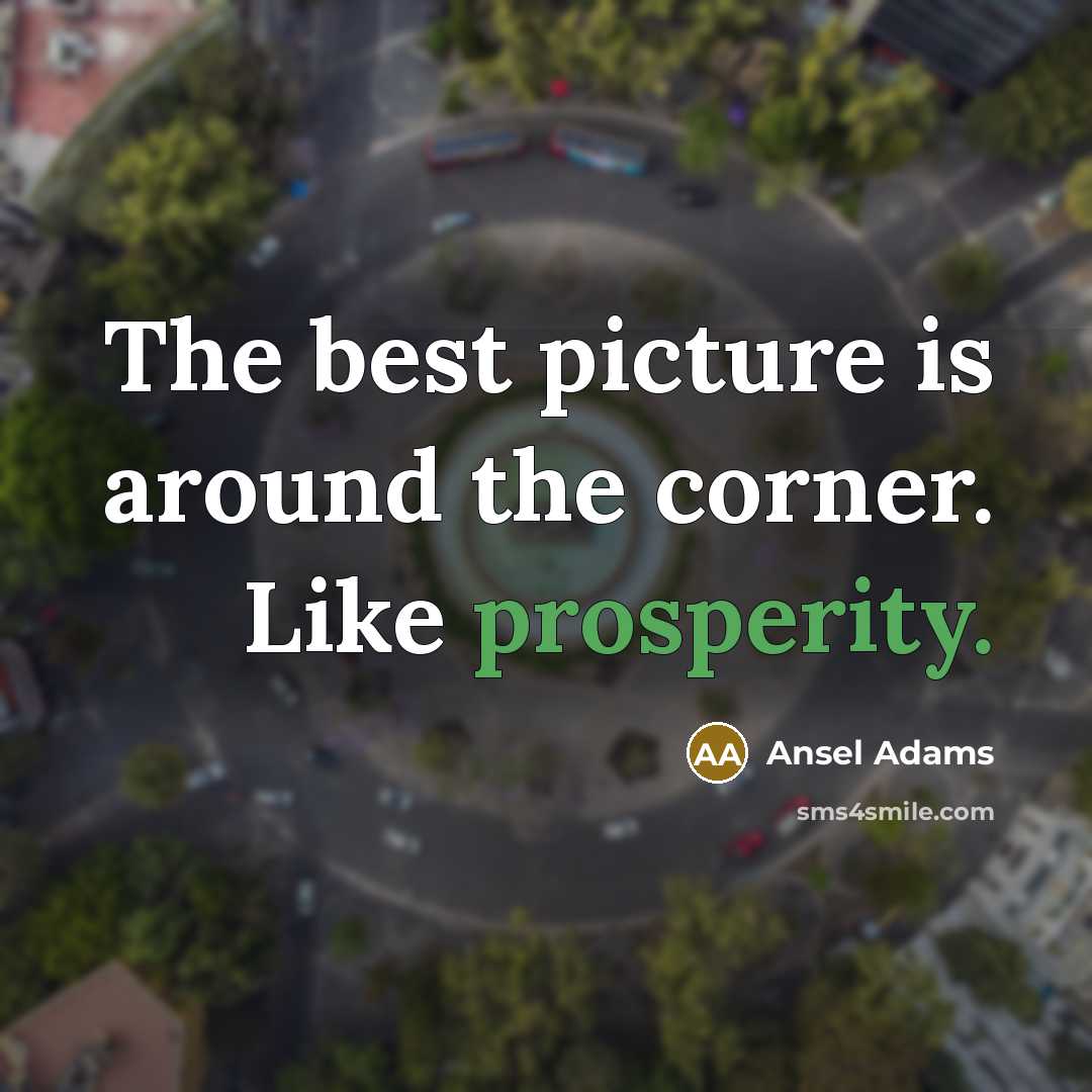 “The best picture is around the corner. Like prosperity.…” quote by Ansel Adams
