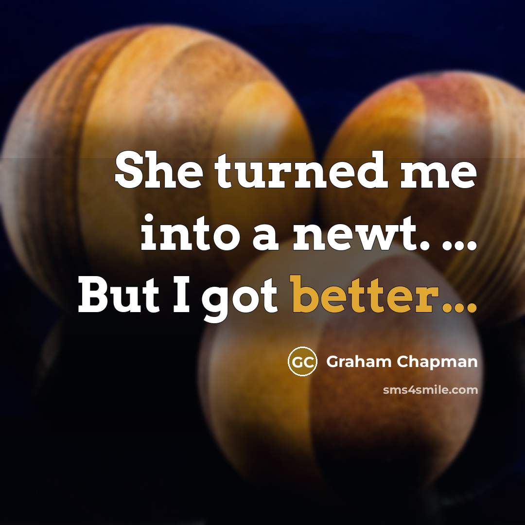 “She turned me into a newt. ... But I got better...” quote by Graham Chapman