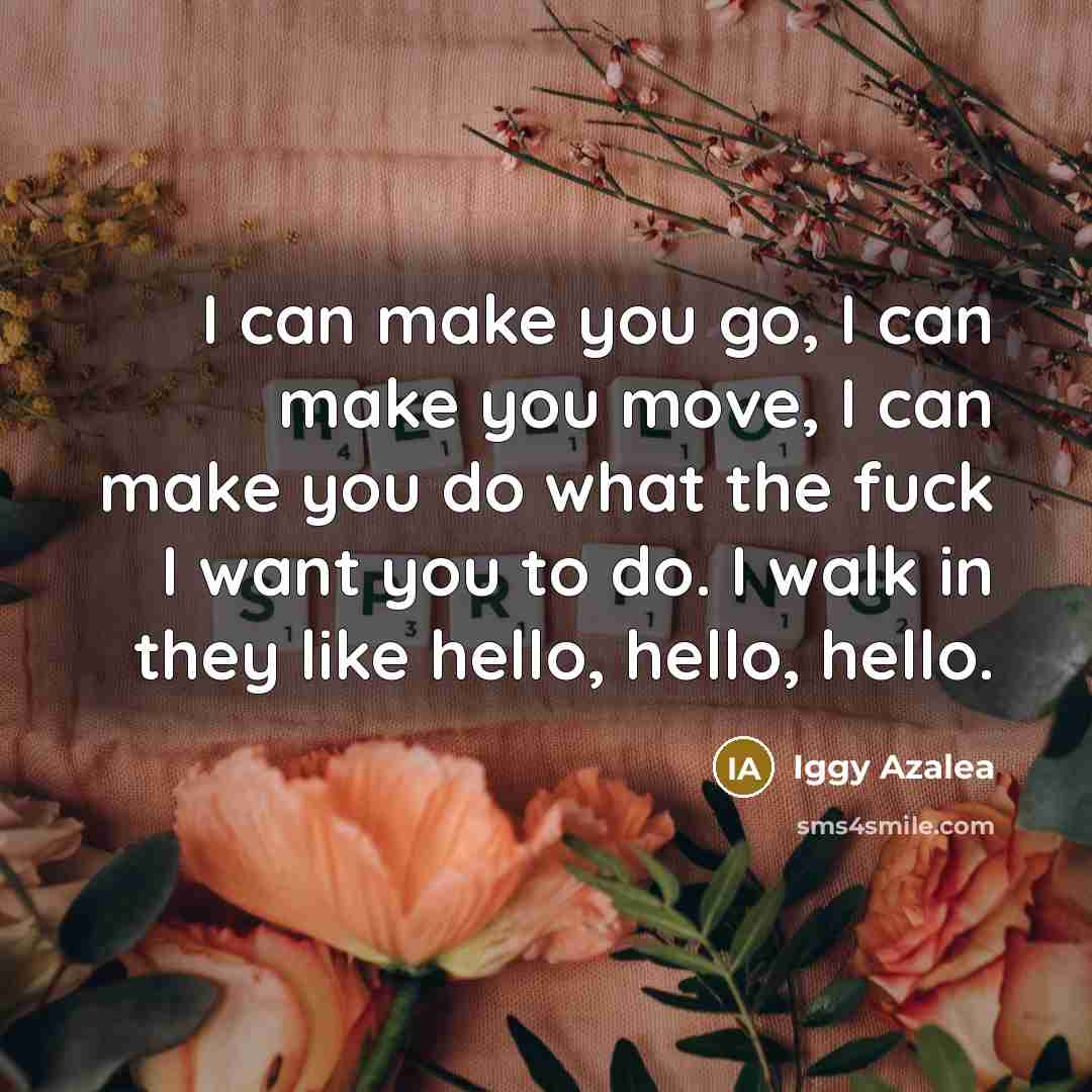 “I can make you go, I can make you move, I can make you do what the fuck I want you to do. I walk in they like hello, hello, hello.” quote by Iggy Azalea