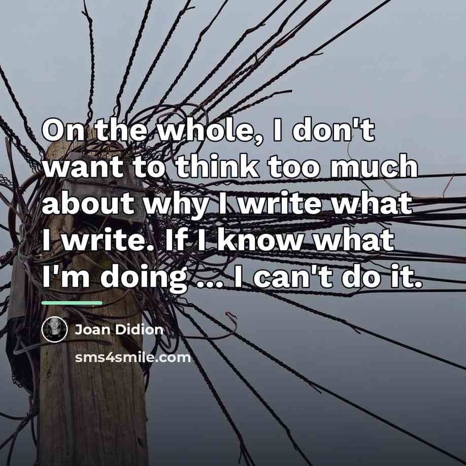 “On the whole, I don't want to think too much…” quote by Joan Didion