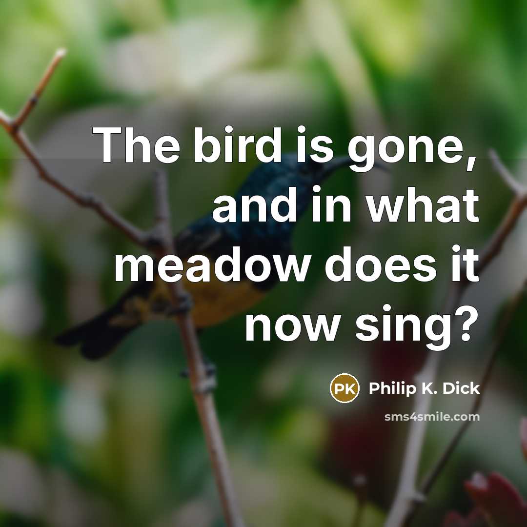 “The bird is gone, and in what meadow does it…” quote by Philip K. Dick