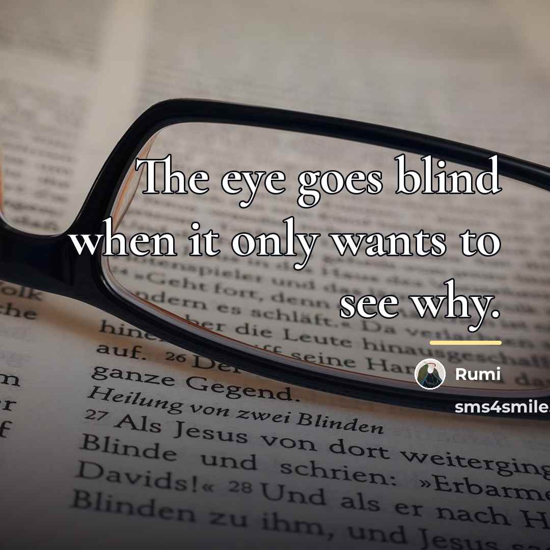 “The eye goes blind when it only wants to see…” quote by Rumi