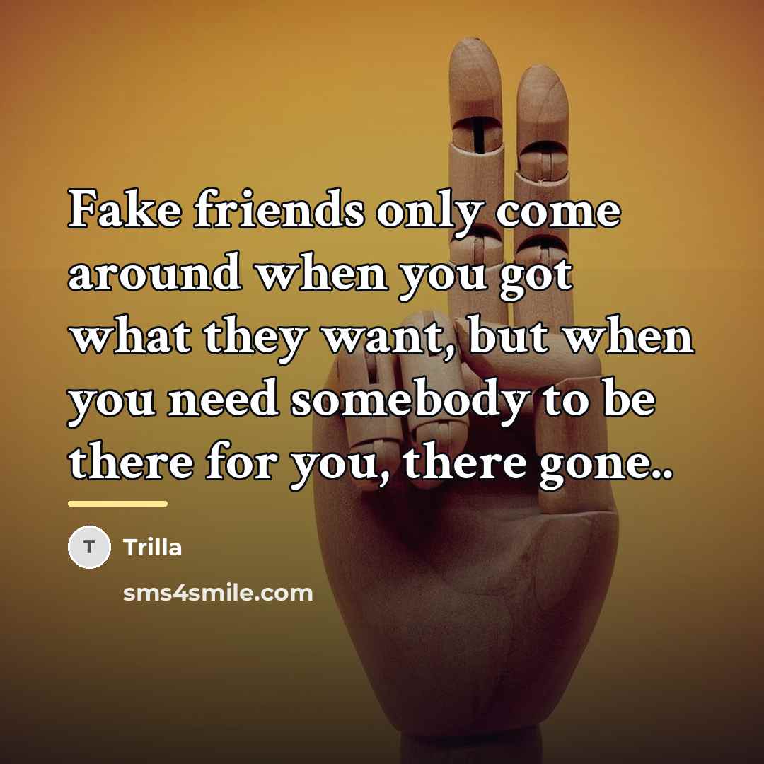 “Fake friends only come around when you got what they…” quote by Trilla