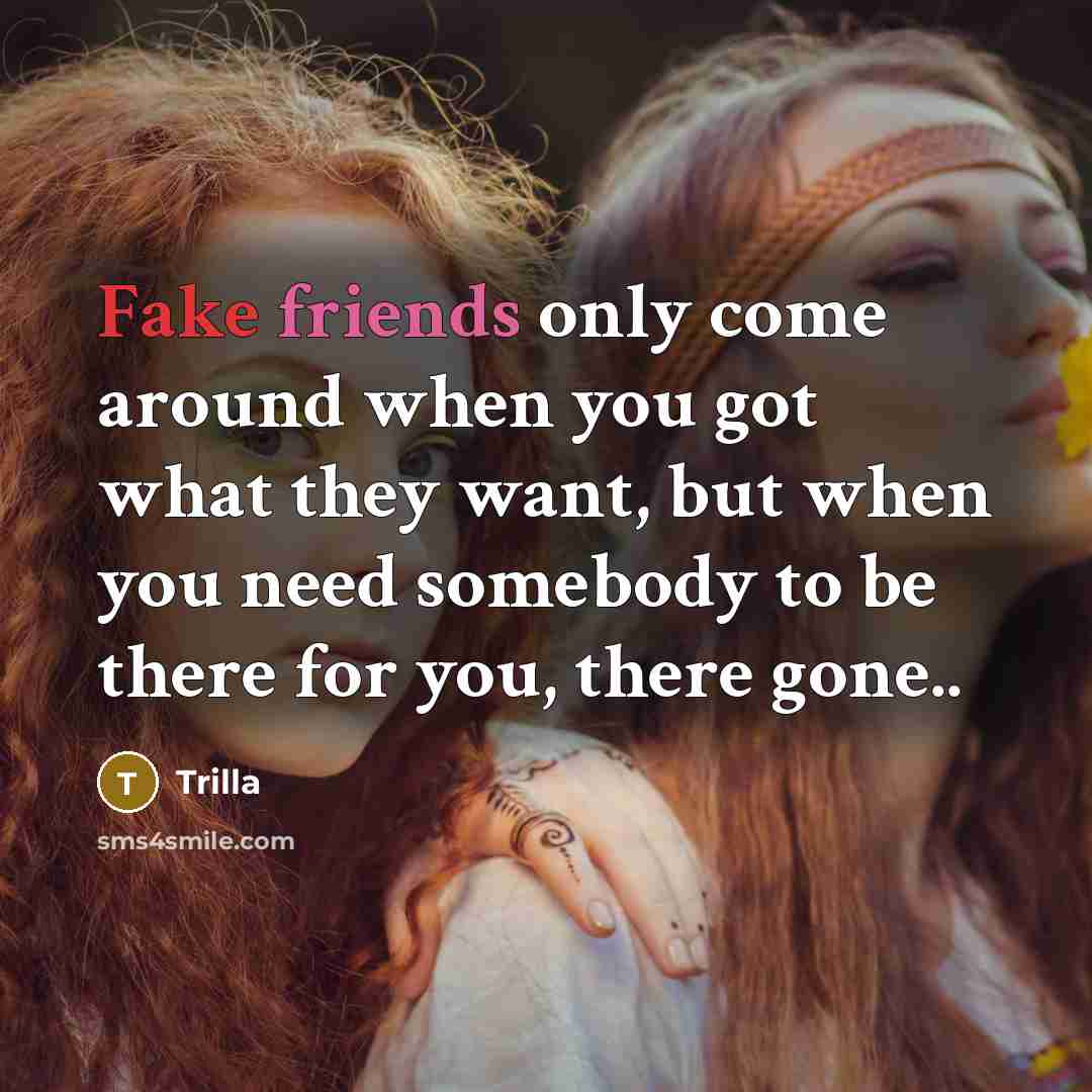 “Fake friends only come around when you got what they want, but when you need somebody to be there for you, there gone..” quote by Trilla