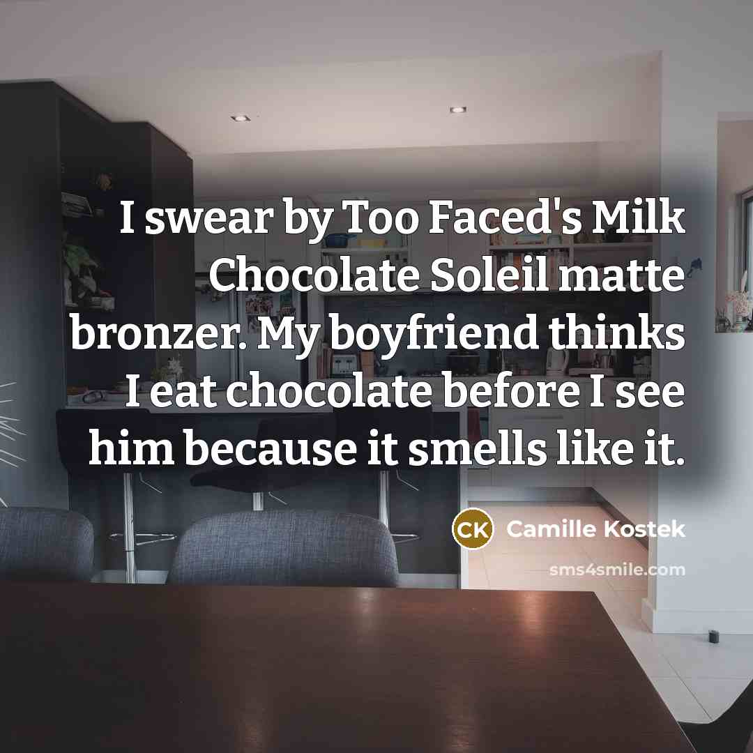 “I swear by Too Faced's Milk Chocolate Soleil matte bronzer.…” quote by Camille Kostek