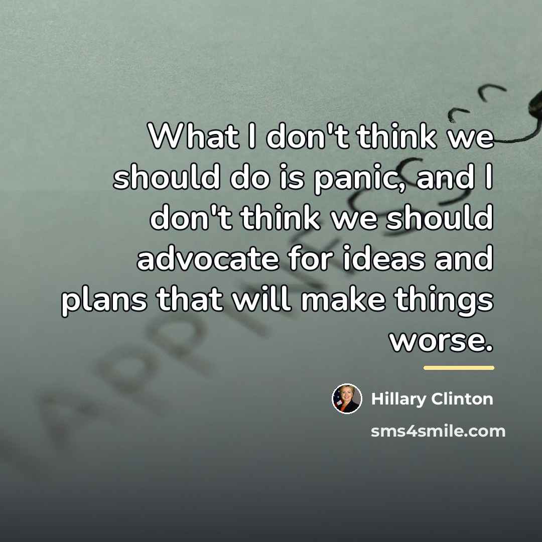 “What I don't think we should do is panic, and…” quote by Hillary Clinton