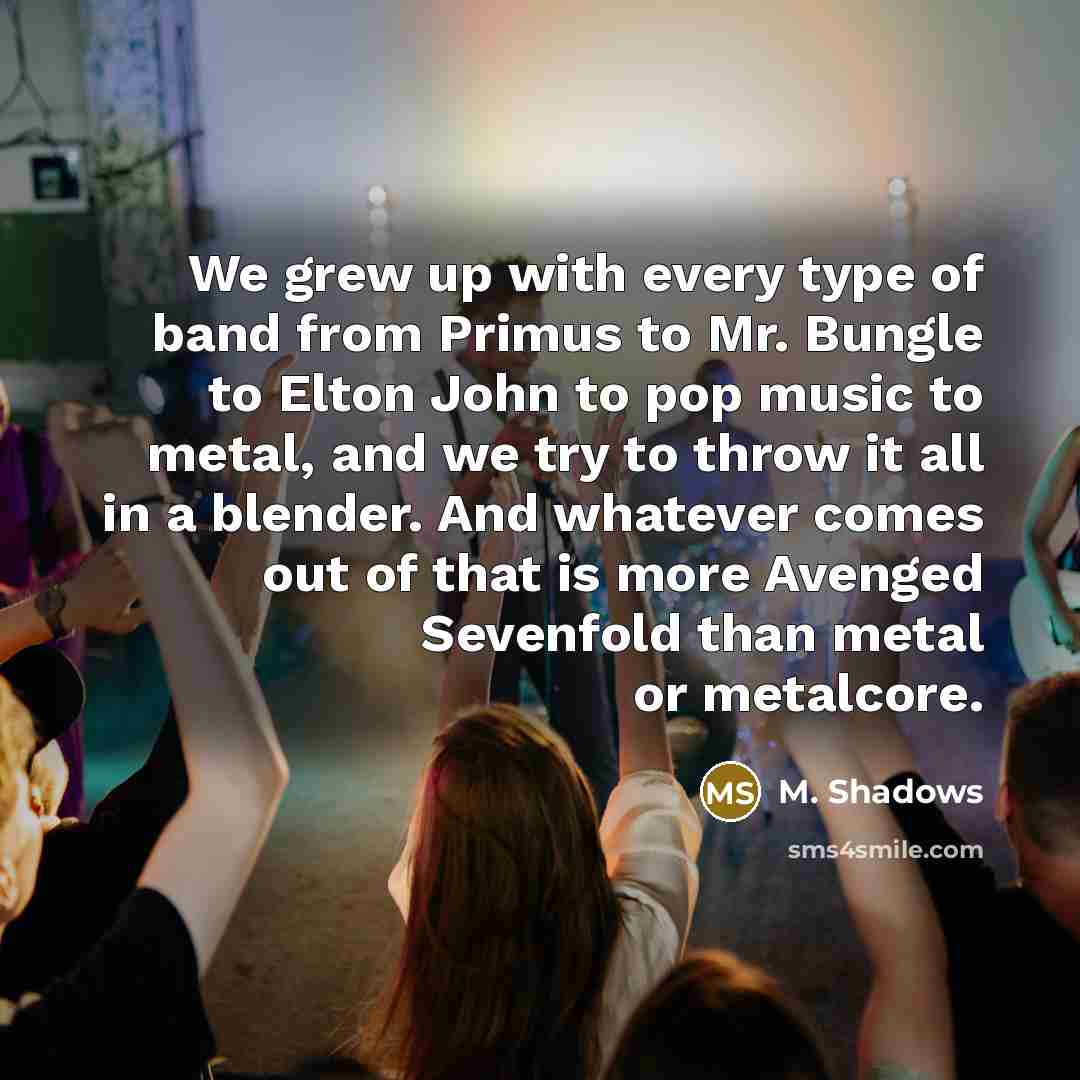 “We grew up with every type of band from Primus to Mr. Bungle to Elton John to pop music to metal, and we try to throw it all in a blender. And whatever comes out of that is more Avenged Sevenfold than metal or metalcore.” quote by M. Shadows