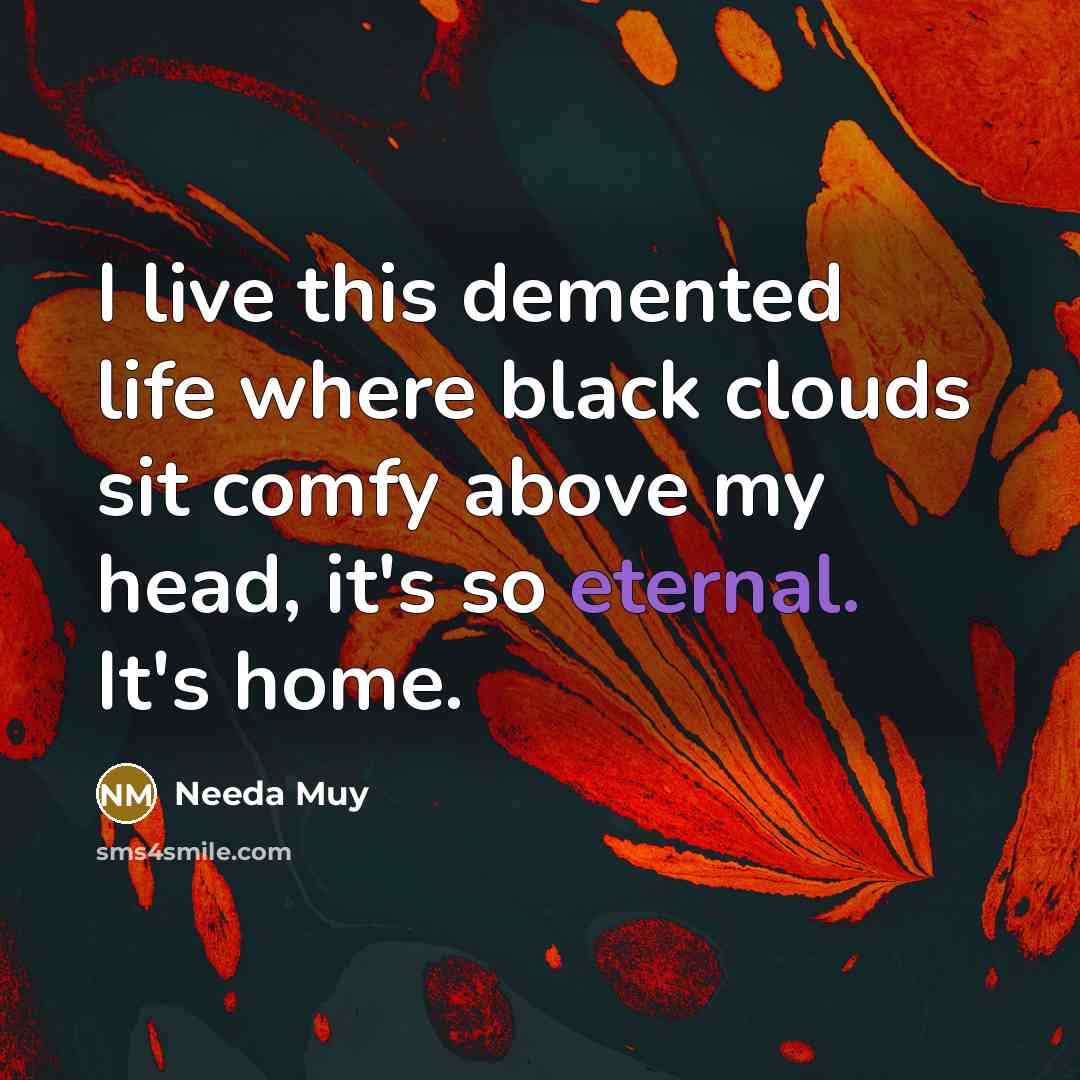 “I live this demented life where black clouds sit comfy above my head, it's so eternal. It's home.” quote by Needa Muy
