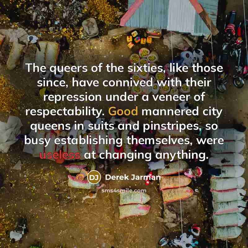 “The queers of the sixties, like those since, have connived…” quote by Derek Jarman