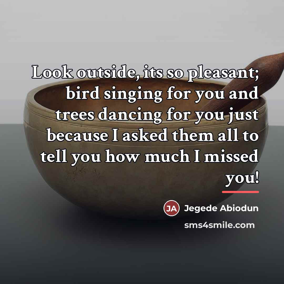 “Look outside, its so pleasant; bird singing for you and…” quote by Jegede Abiodun
