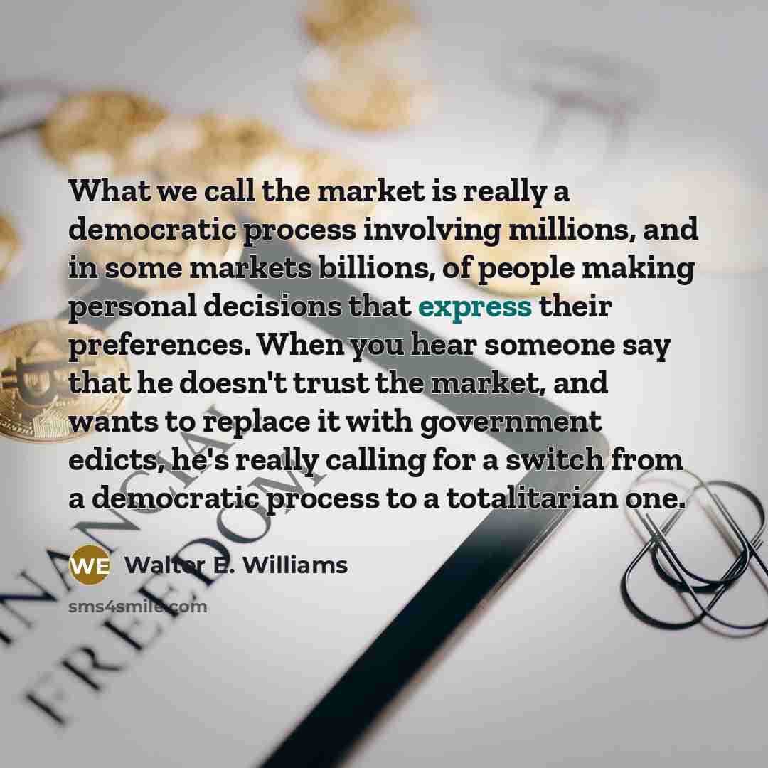 “What we call the market is really a democratic process…” quote by Walter E. Williams