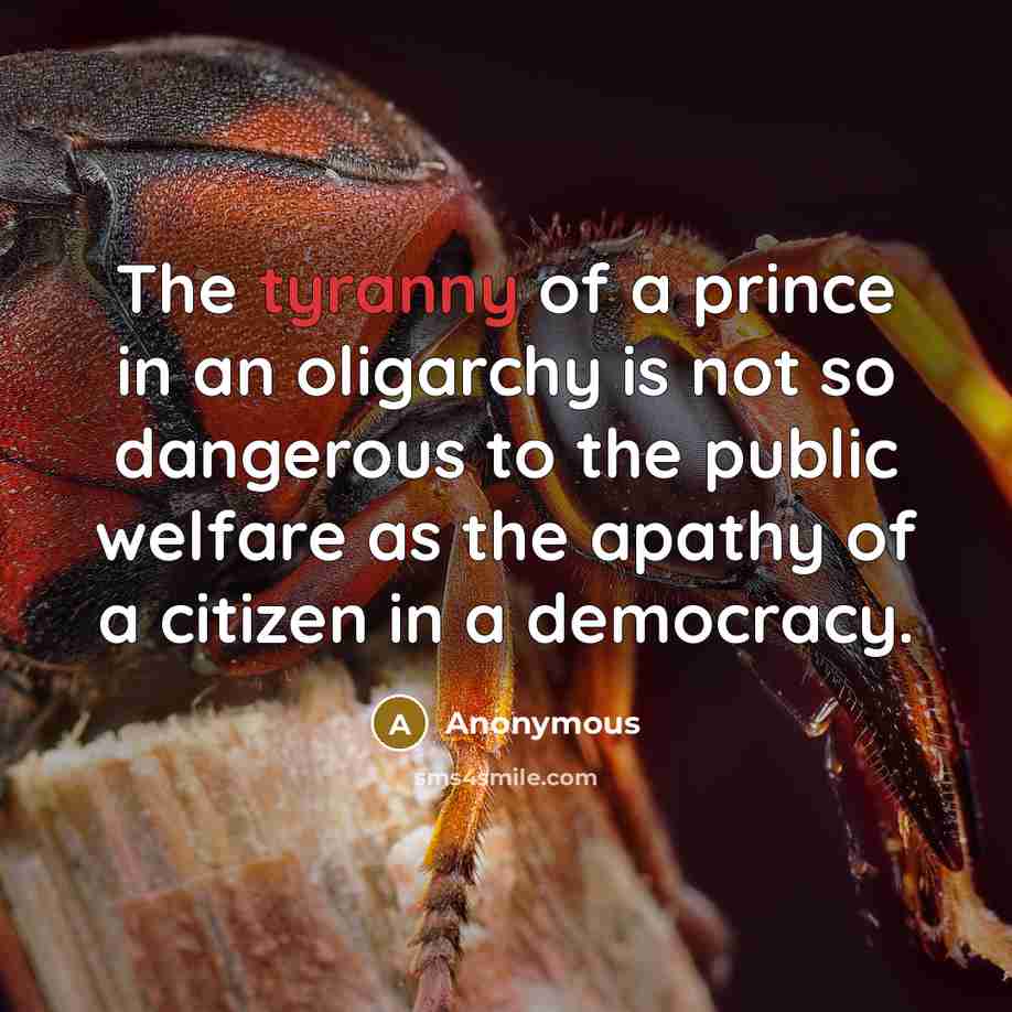 “The tyranny of a prince in an oligarchy is not…” quote by Anonymous