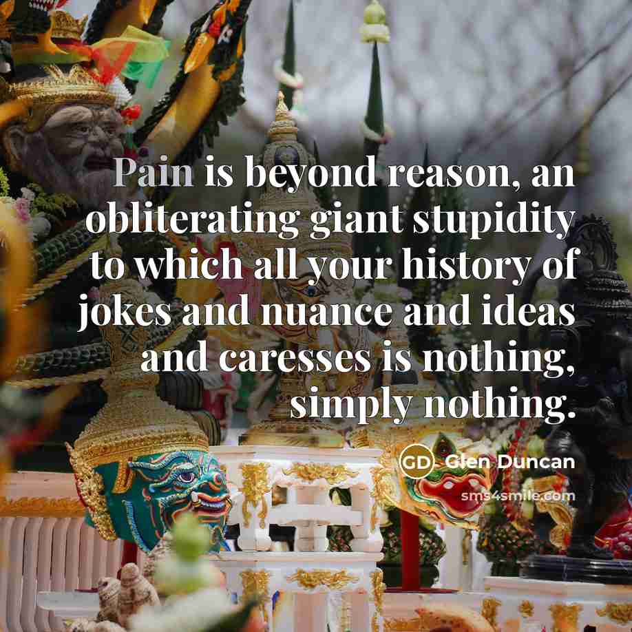 “Pain is beyond reason, an obliterating giant stupidity to which…” quote by Glen Duncan