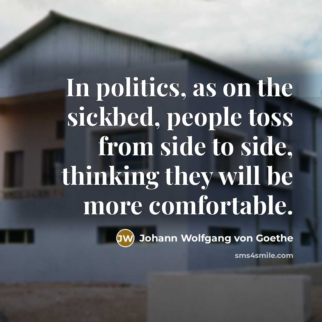 “In politics, as on the sickbed, people toss from side…” quote by Johann Wolfgang Von Goethe