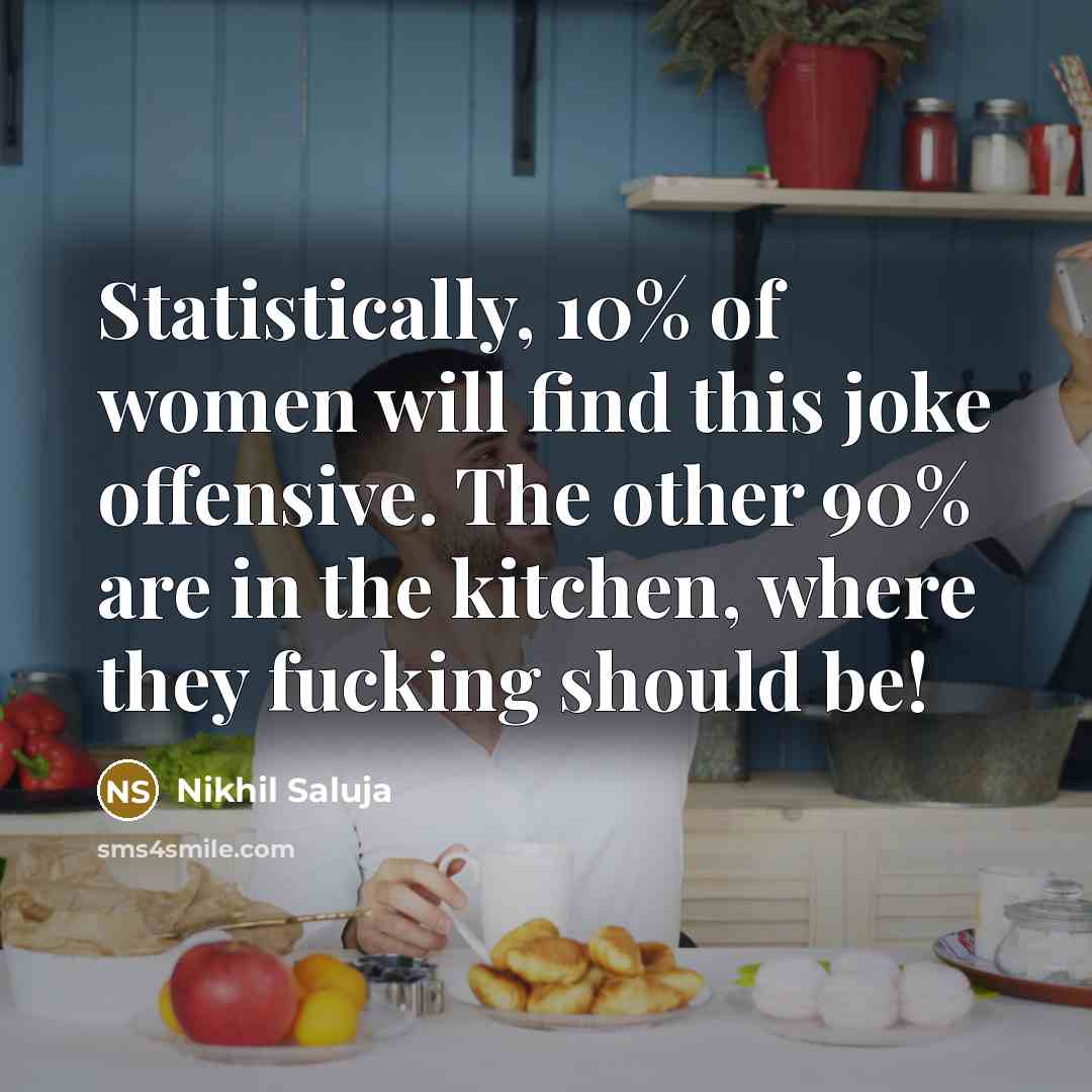 “Statistically, 10% of women will find this joke offensive. The…” quote by Nikhil Saluja