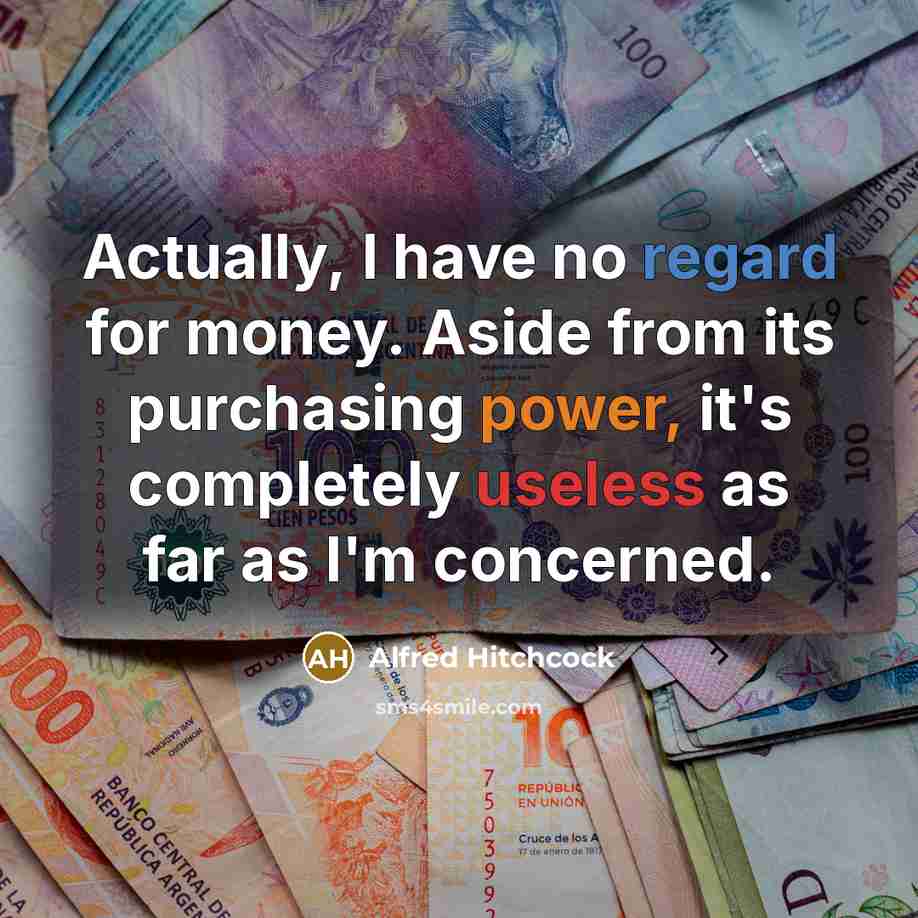 “Actually, I have no regard for money. Aside from its…” quote by Alfred Hitchcock