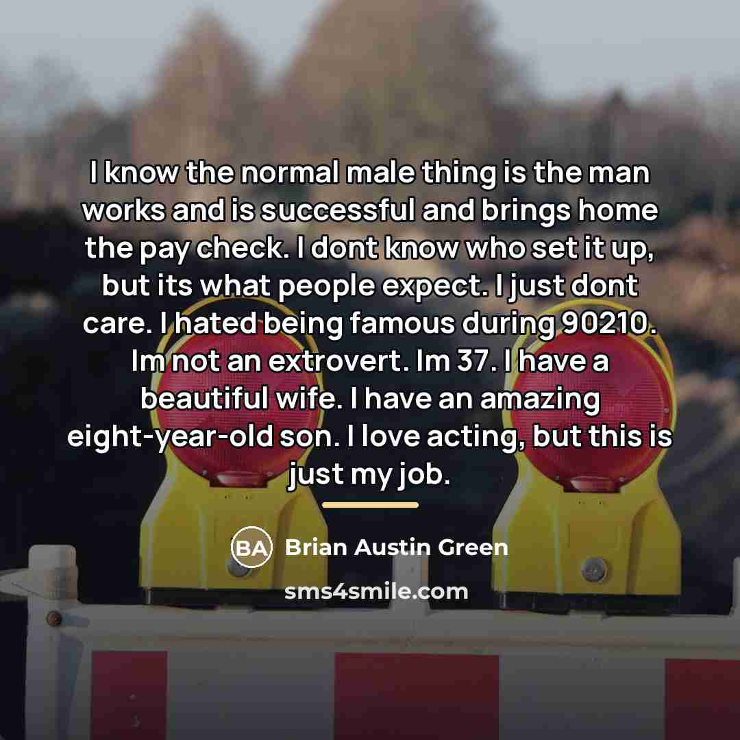 “I know the normal male thing is the man works…” quote by Brian Austin Green