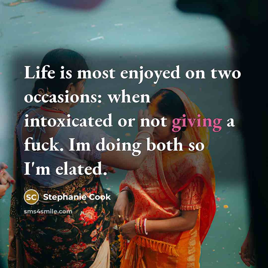 “Life is most enjoyed on two occasions: when intoxicated or…” quote by Stephanie Cook