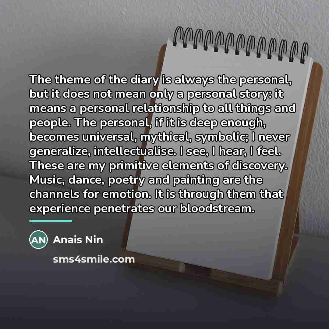 “The theme of the diary is always the personal, but…” quote by Anais Nin