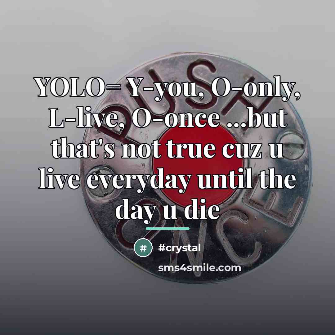 “YOLO= Y-you, O-only, L-live, O-once ...but that's not true cuz…” quote by Anonymous
