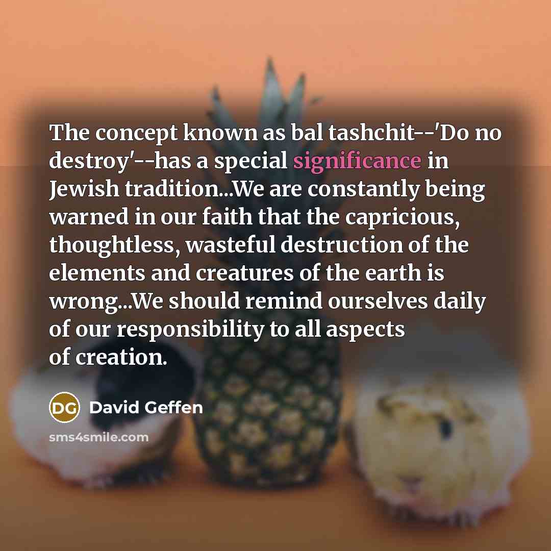 “The concept known as bal tashchit--'Do no destroy'--has a special…” quote by David Geffen