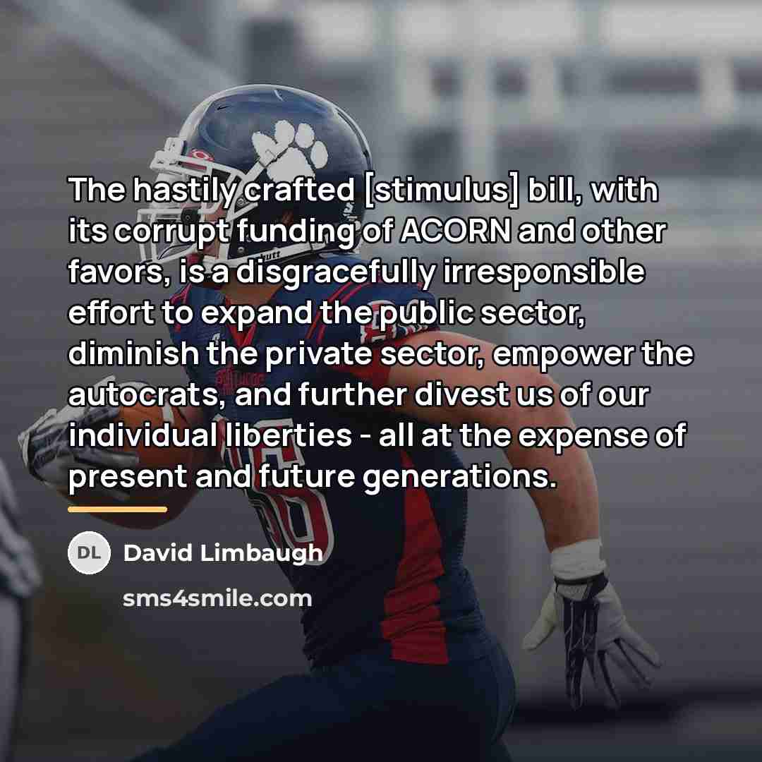 “The hastily crafted [stimulus] bill, with its corrupt funding of…” quote by David Limbaugh