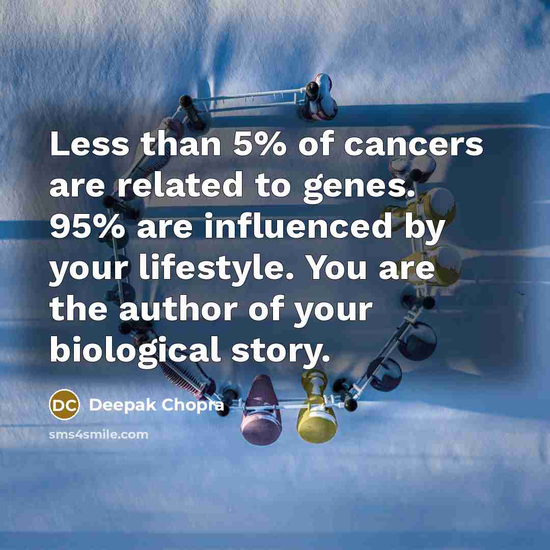 “Less than 5% of cancers are related to genes. 95%…” quote by Deepak Chopra