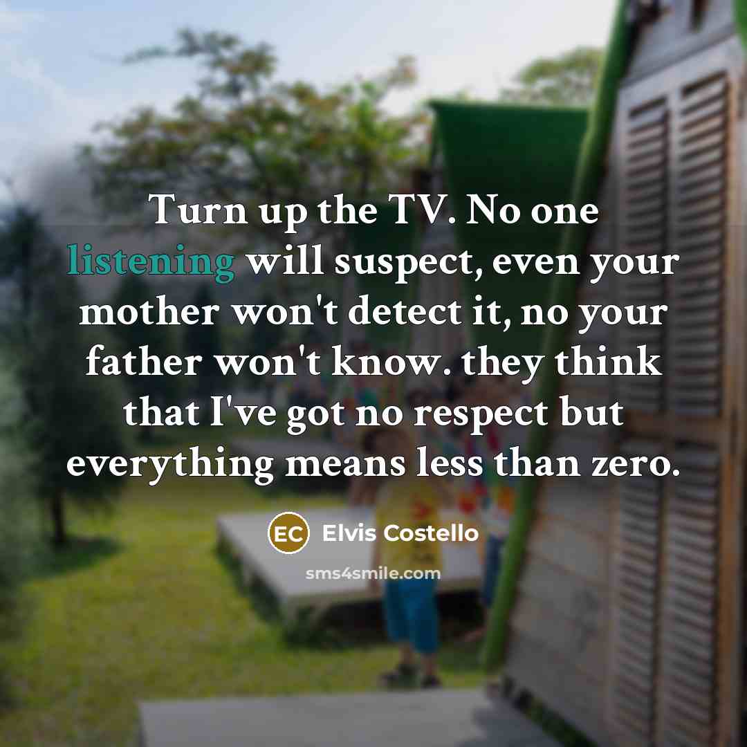 “Turn up the TV. No one listening will suspect, even…” quote by Elvis Costello