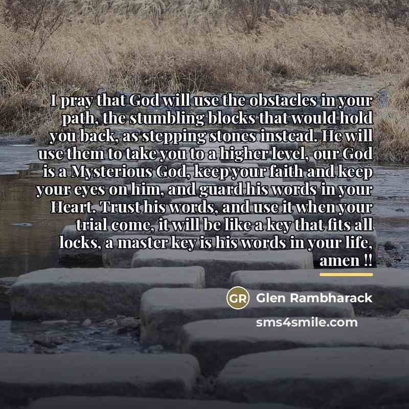 “I pray that God will use the obstacles in your…” quote by Glen Rambharack