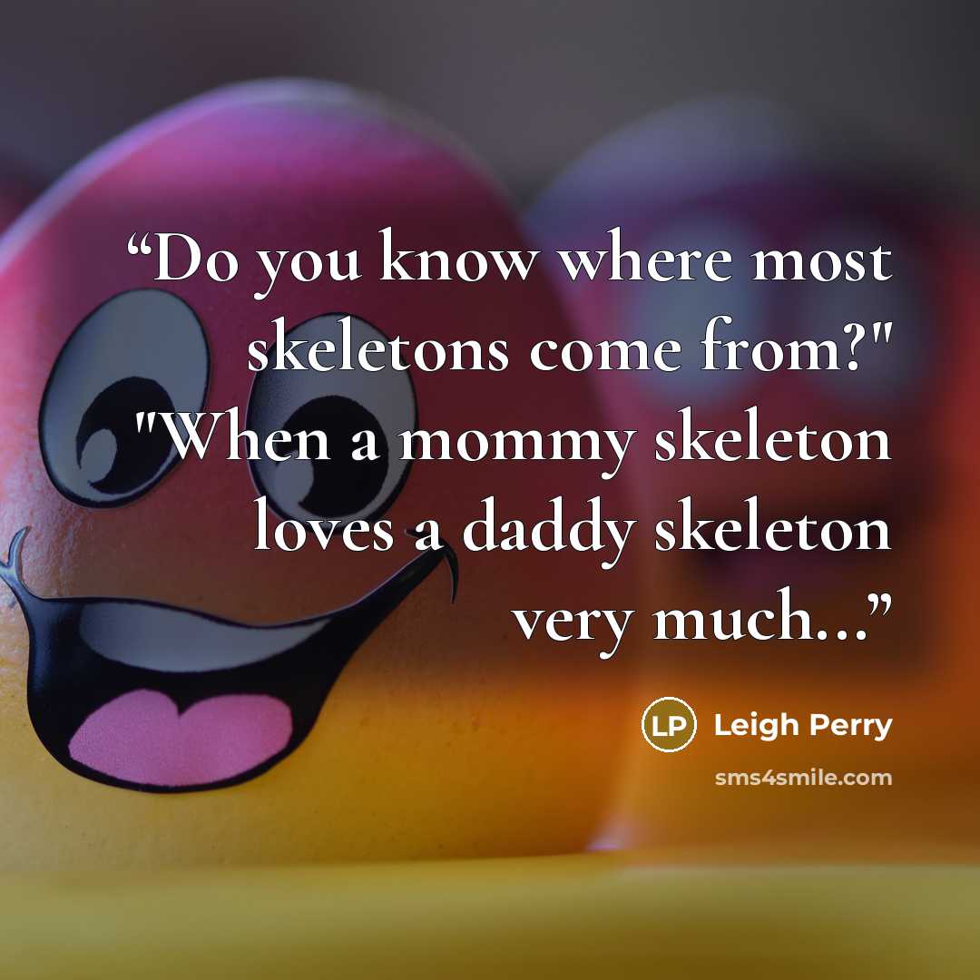 “Do you know where most skeletons come from?" "When a mommy skeleton loves a daddy skeleton very much...” quote by Leigh Perry