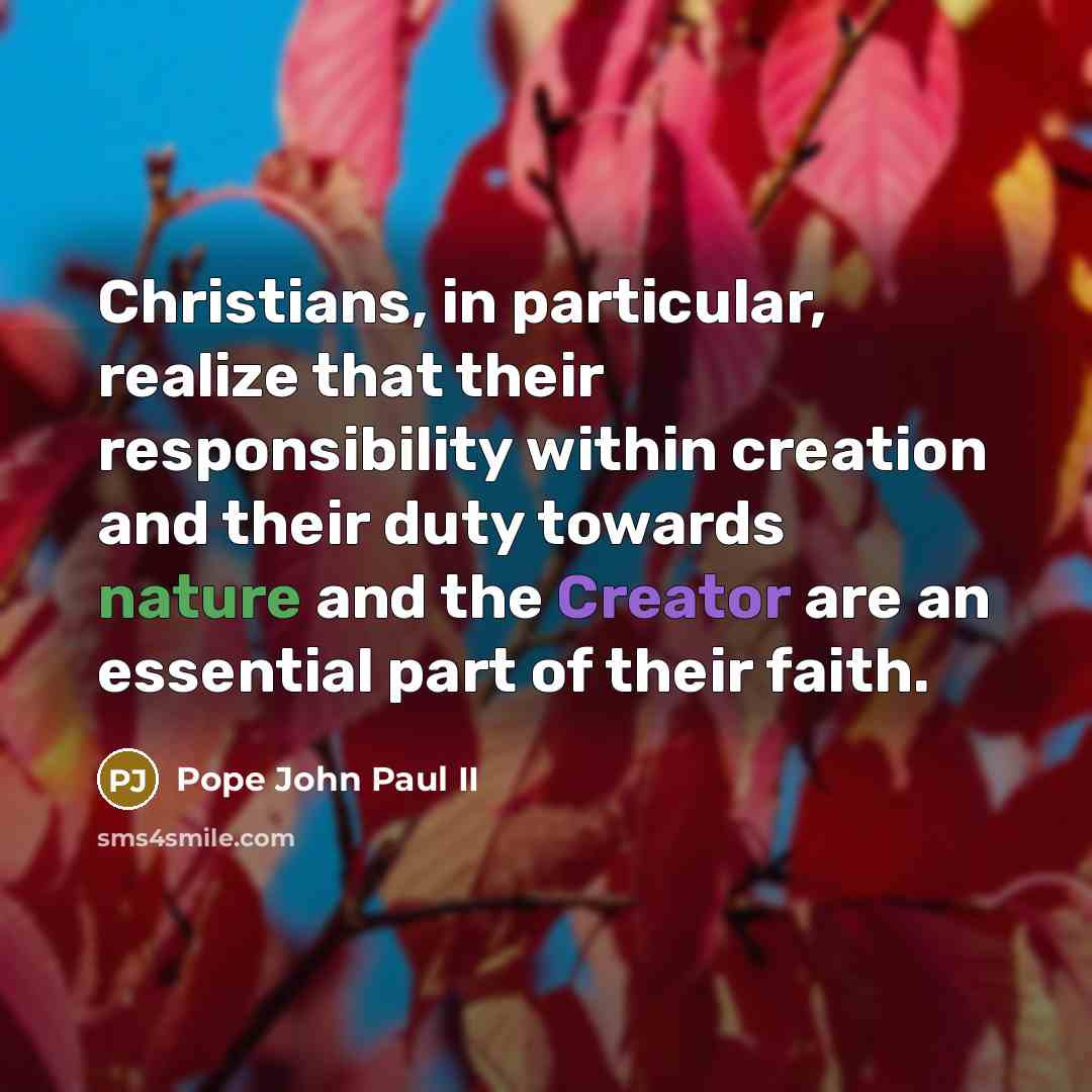 “Christians, in particular, realize that their responsibility within creation and…” quote by Pope John Paul II