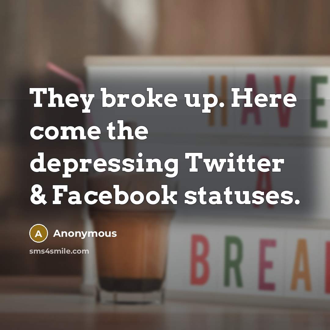 “They broke up. Here come the depressing Twitter & Facebook…” quote by Anonymous