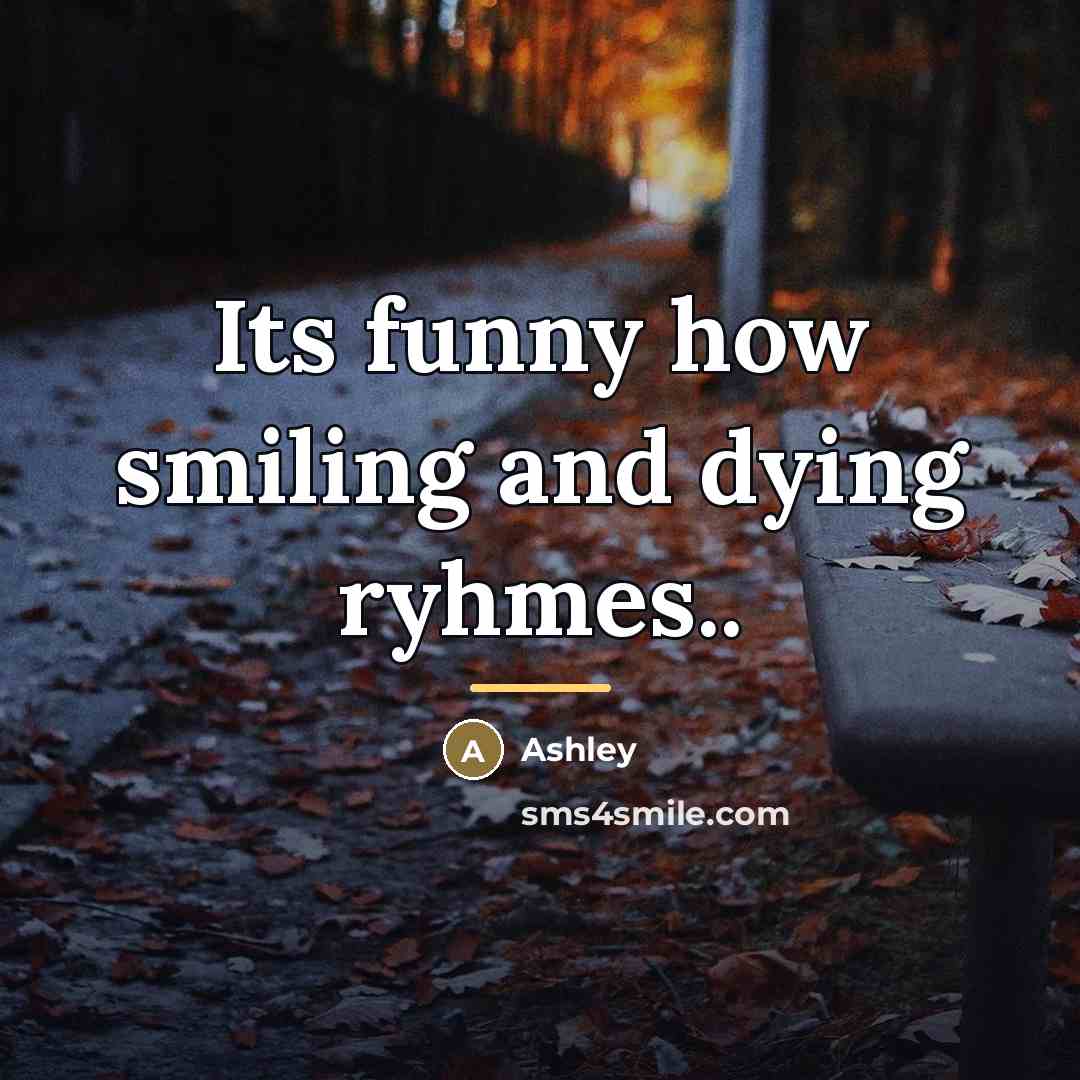 “Its funny how smiling and dying ryhmes..…” quote by Ashley