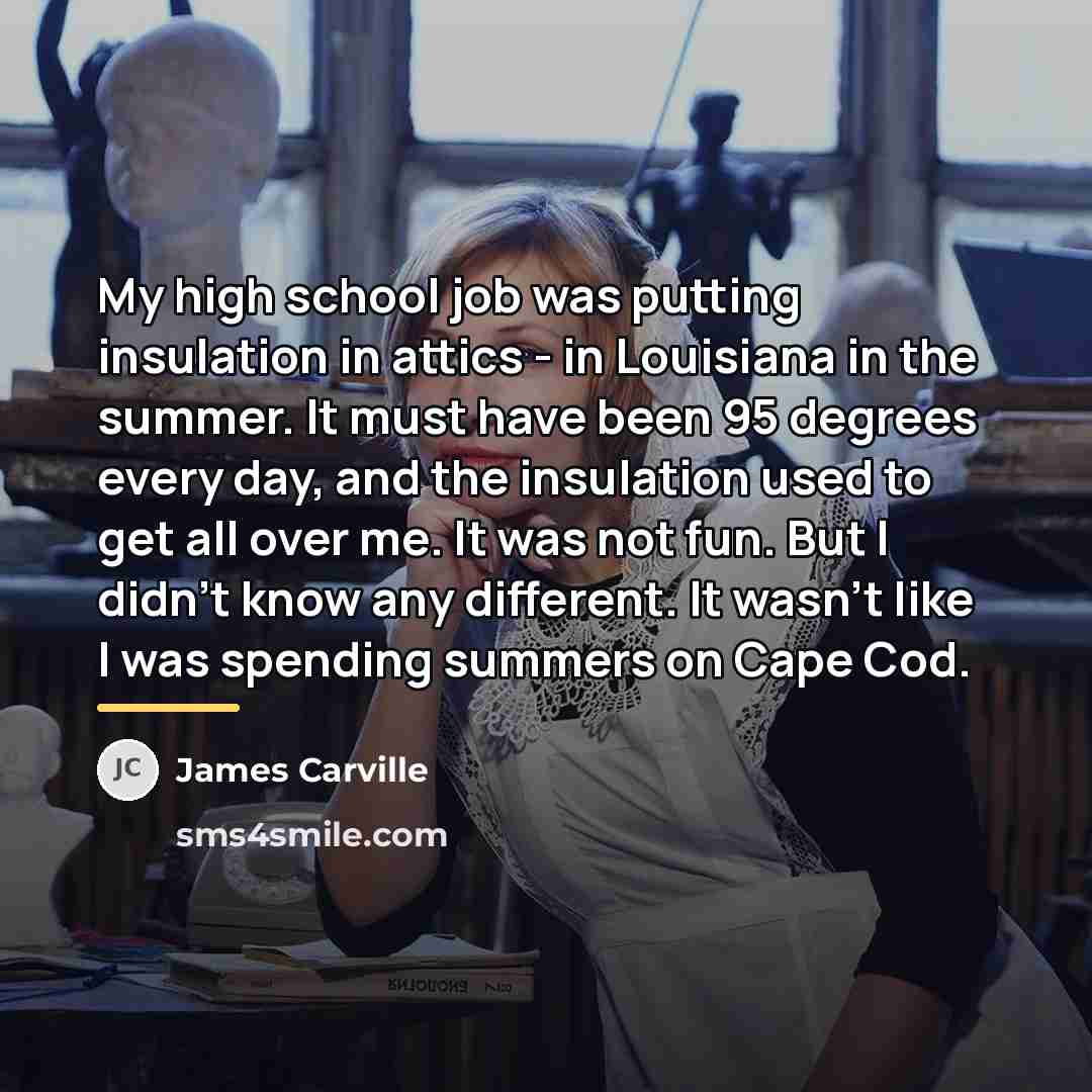 “My high school job was putting insulation in attics -…” quote by James Carville