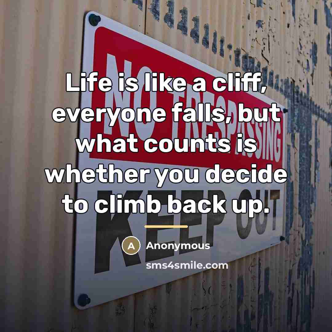 “Life is like a cliff, everyone falls, but what counts…” quote by Anonymous