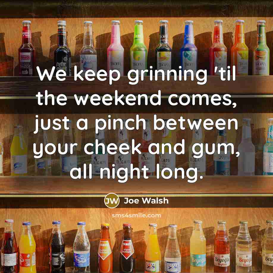 “We keep grinning 'til the weekend comes, just a pinch…” quote by Joe Walsh