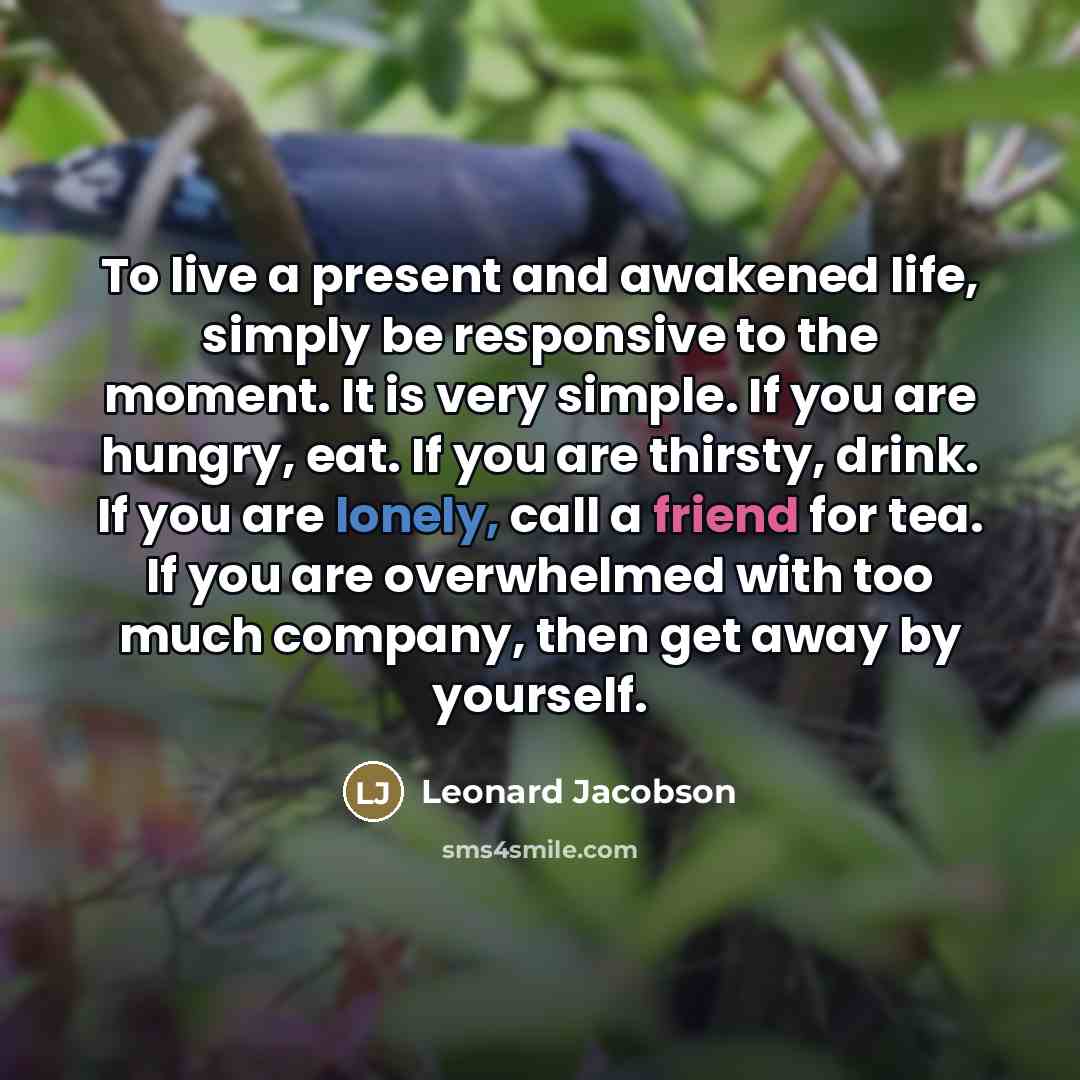 “To live a present and awakened life, simply be responsive…” quote by Leonard Jacobson