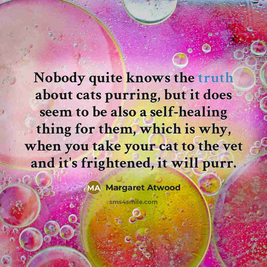 “Nobody quite knows the truth about cats purring, but it…” quote by Margaret Atwood
