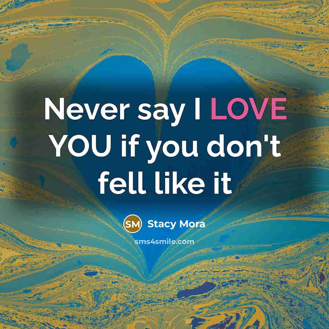 “Never say I LOVE YOU if you don't fell like it” quote by Stacy Mora