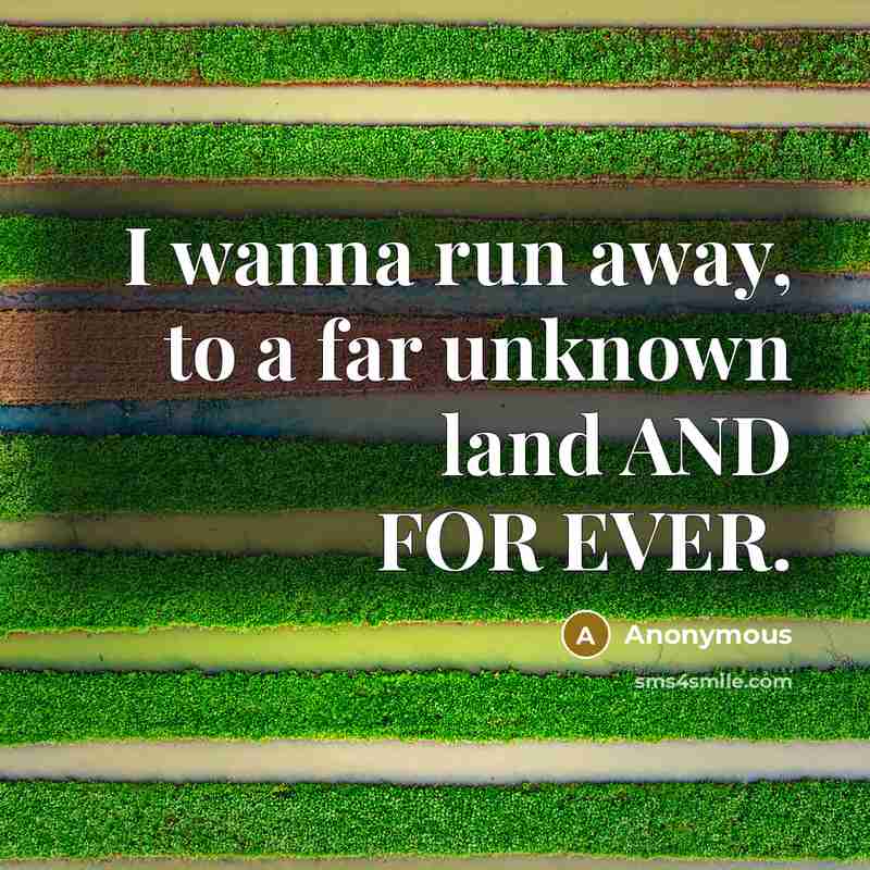 “I wanna run away, to a far unknown land AND…” quote by Anonymous