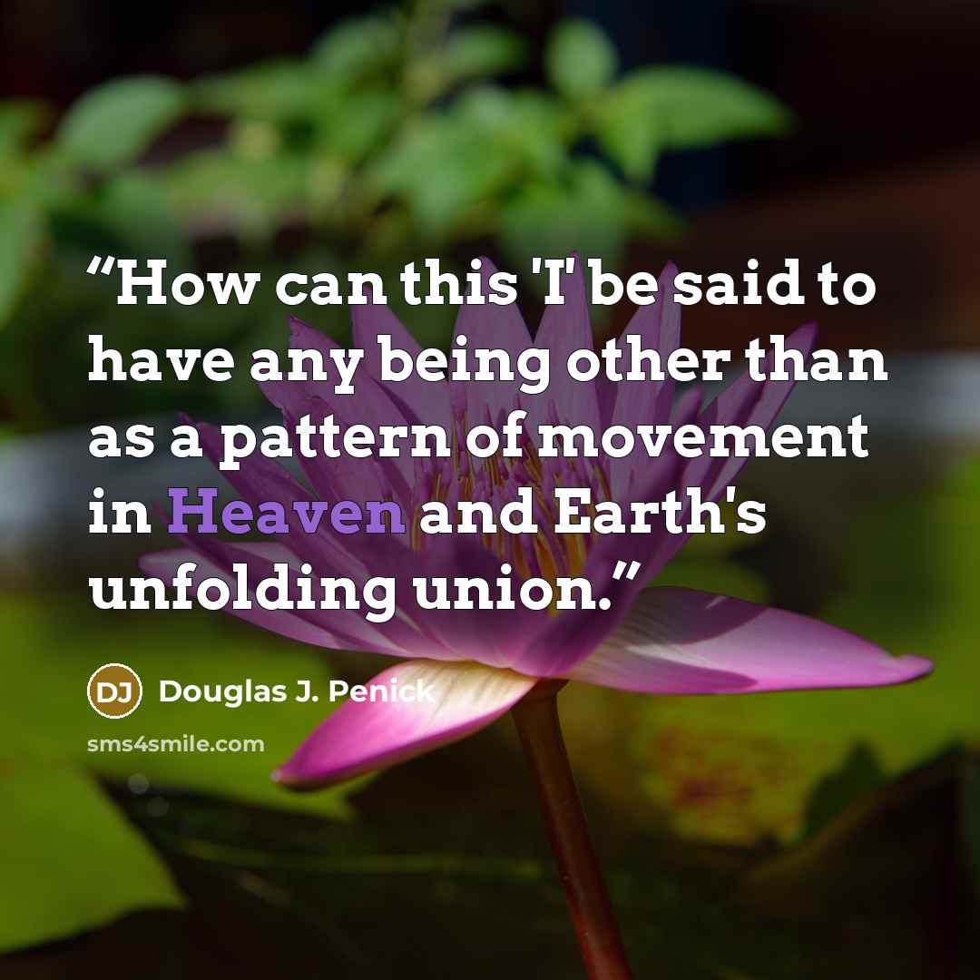 “How can this 'I' be said to have any being other than as a pattern of movement in Heaven and Earth's unfolding union.” quote by Douglas J. Penick