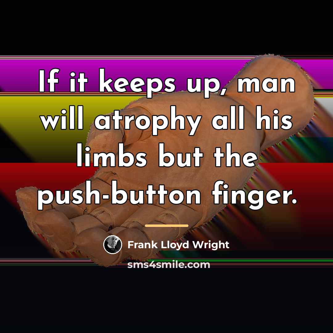 “If it keeps up, man will atrophy all his limbs…” quote by Frank Lloyd Wright