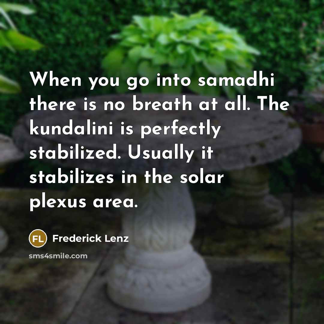 “When you go into samadhi there is no breath at…” quote by Frederick Lenz
