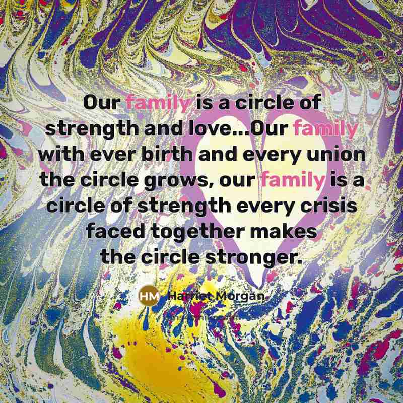 “Our family is a circle of strength and love...Our family…” quote by Harriet Morgan