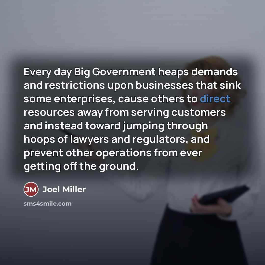 “Every day Big Government heaps demands and restrictions upon businesses…” quote by Joel Miller