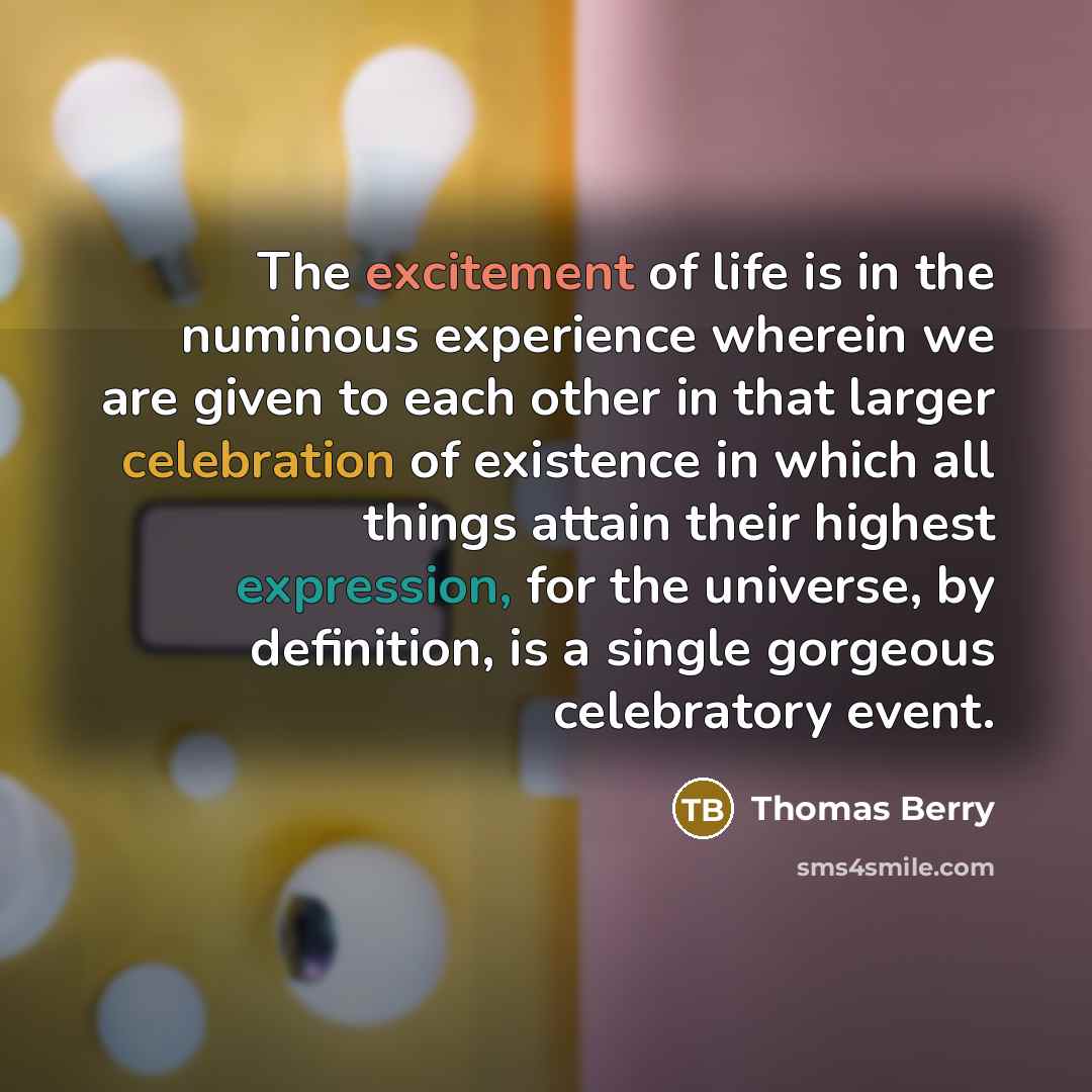 “The excitement of life is in the numinous experience wherein…” quote by Thomas Berry