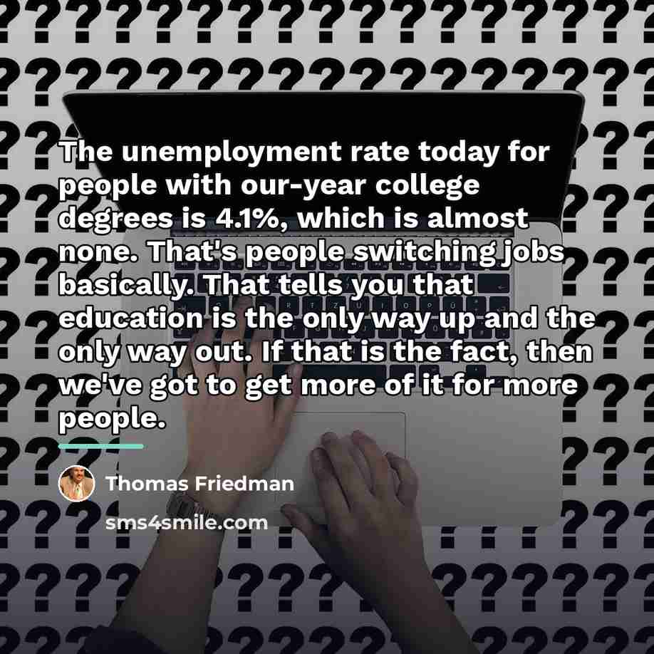 “The unemployment rate today for people with our-year college degrees…” quote by Thomas Friedman