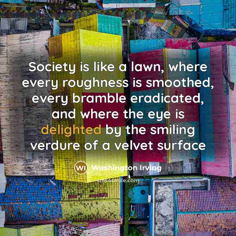 “Society is like a lawn, where every roughness is smoothed,…” quote by Washington Irving